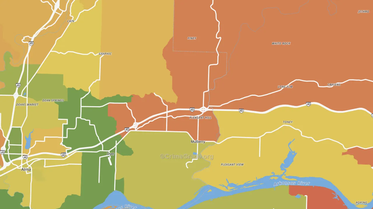 Mulberry, AR Map of Robbery Rates