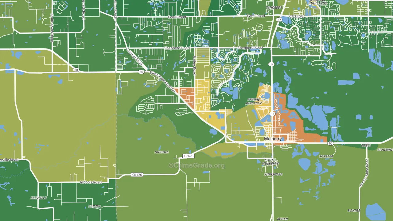 Mulberry, FL Map of Robbery Rates