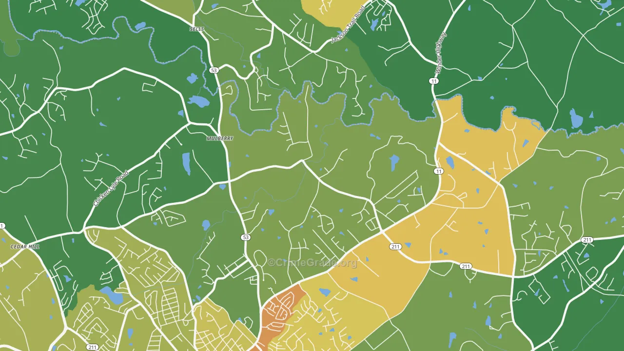 Mulberry, GA Map of Robbery Rates