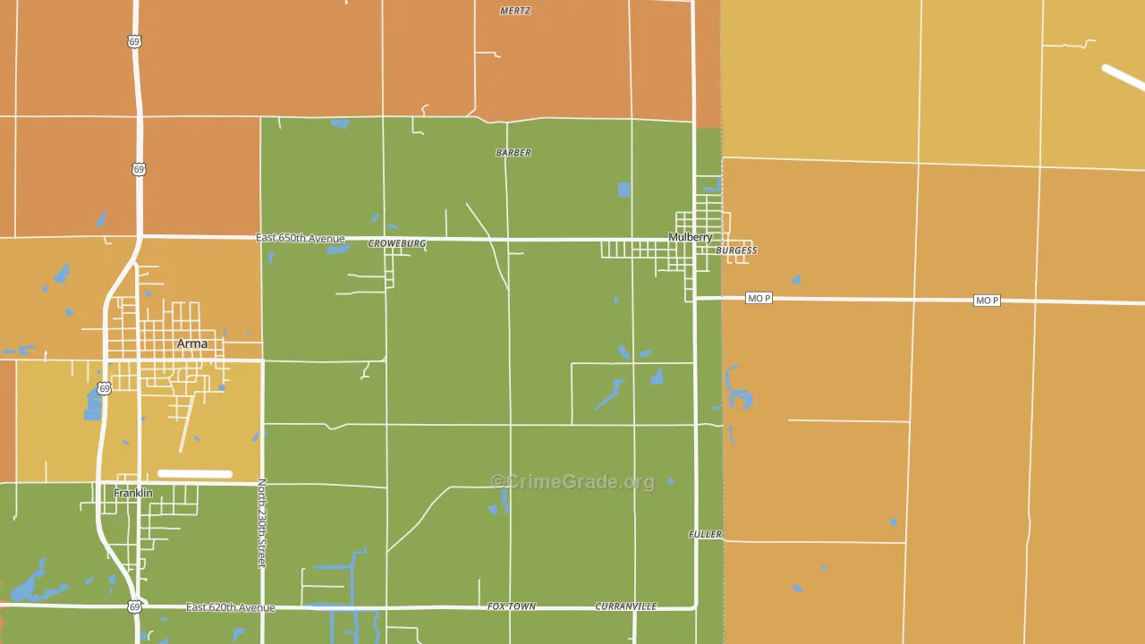 Mulberry, KS Map of Robbery Rates