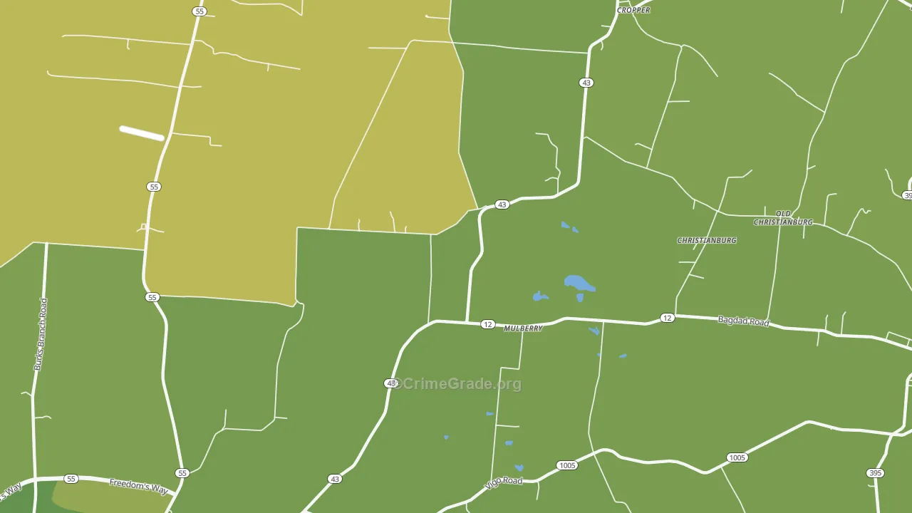 Mulberry, KY Map of Robbery Rates