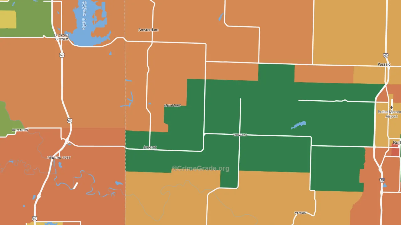 Mulberry, MO Map of Robbery Rates