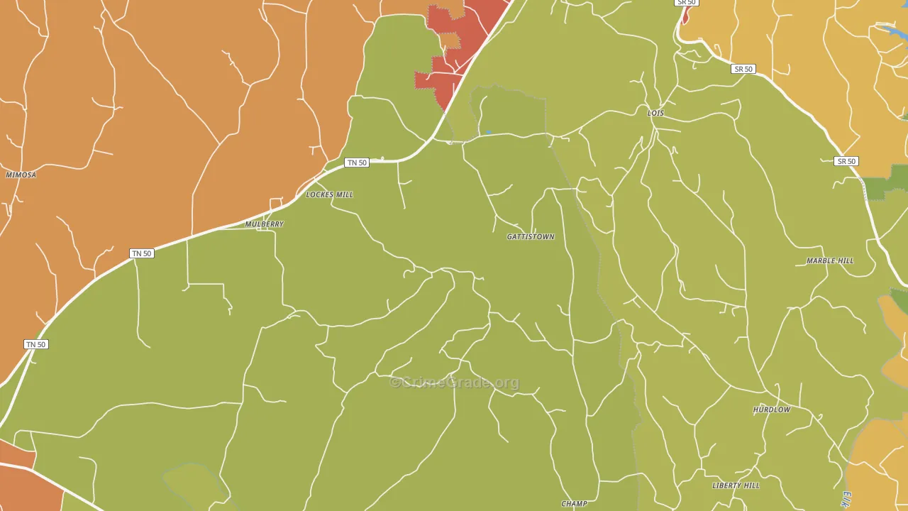 Mulberry, TN Map of Robbery Rates