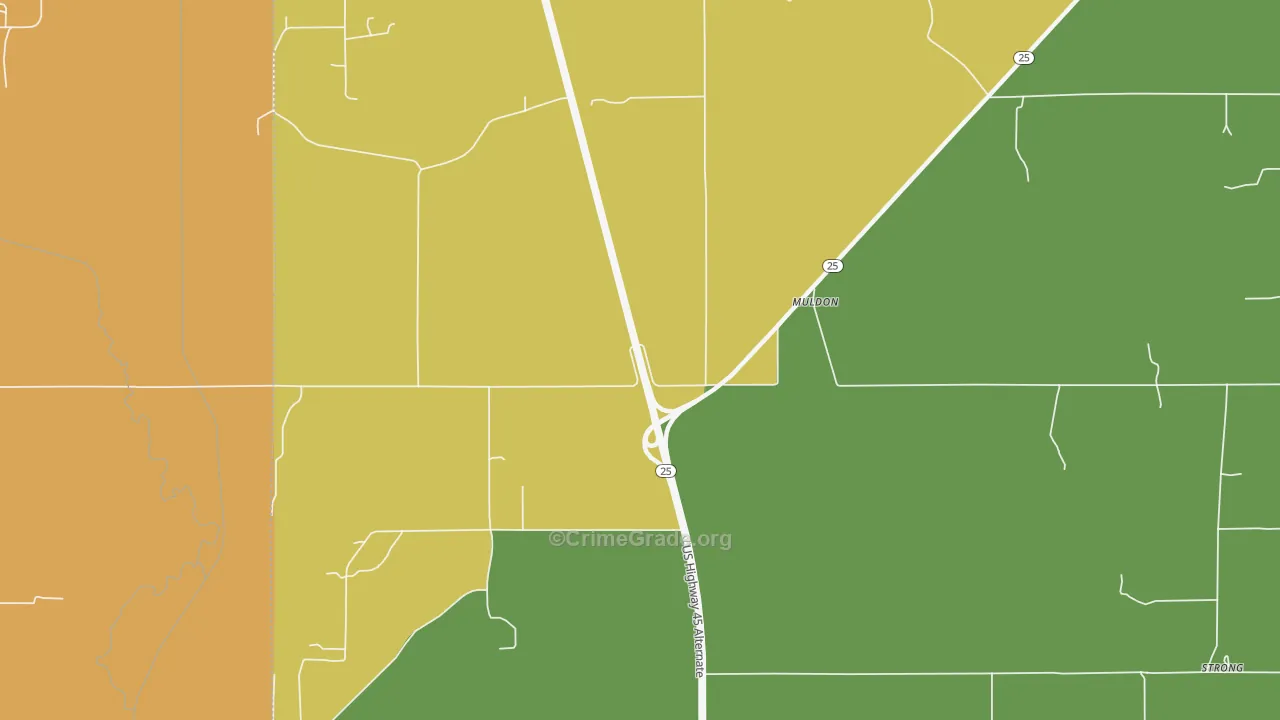 Muldon, MS Map of Robbery Rates