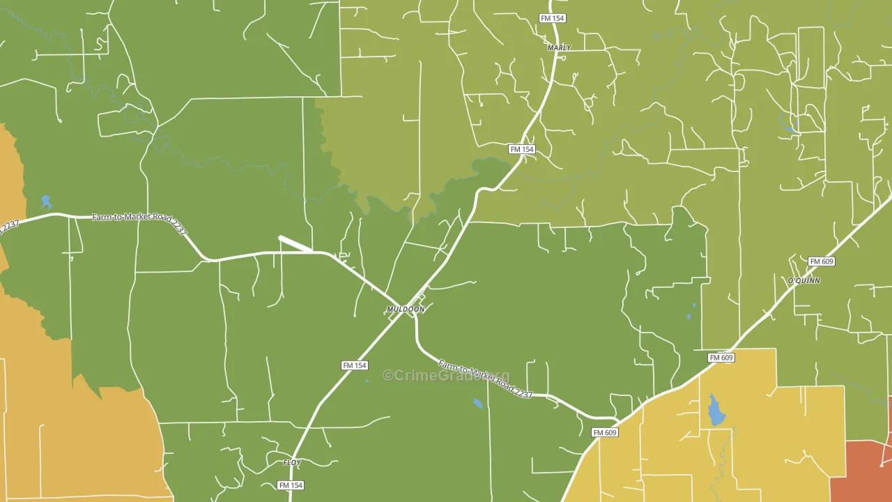 Muldoon, TX Map of Robbery Rates