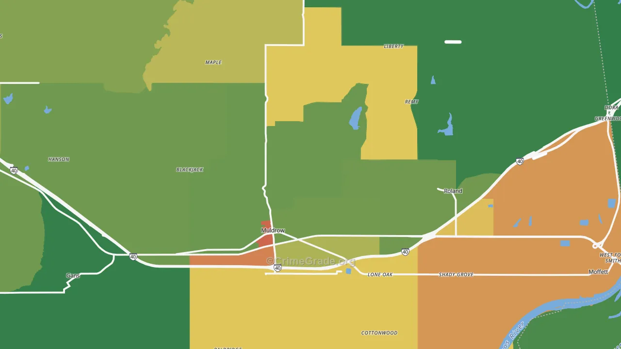 Muldrow, OK Map of Robbery Rates