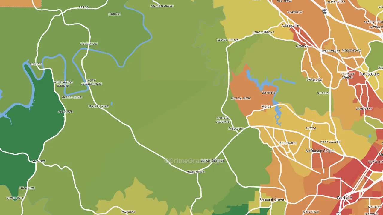 Mulga, AL Map of Robbery Rates