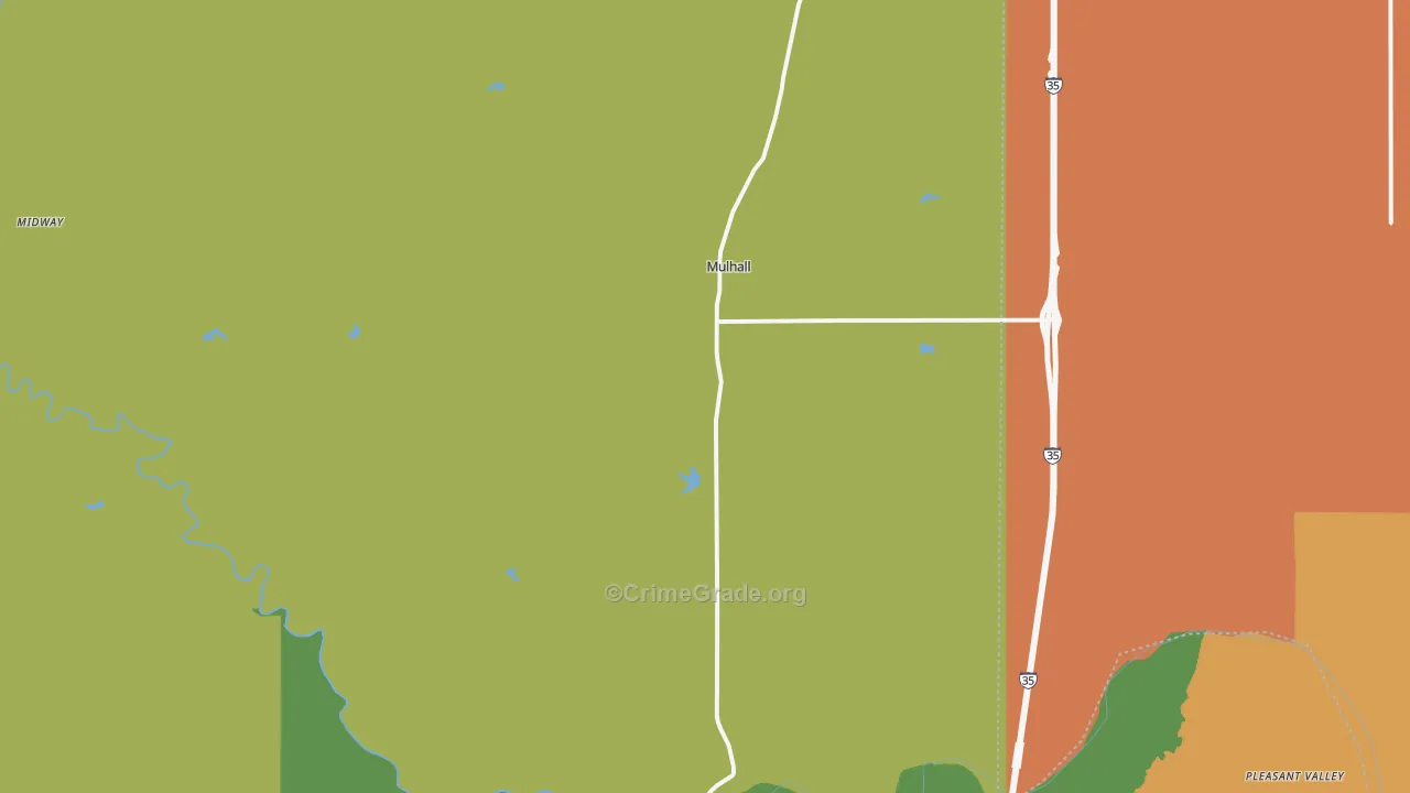 Mulhall, OK Map of Robbery Rates