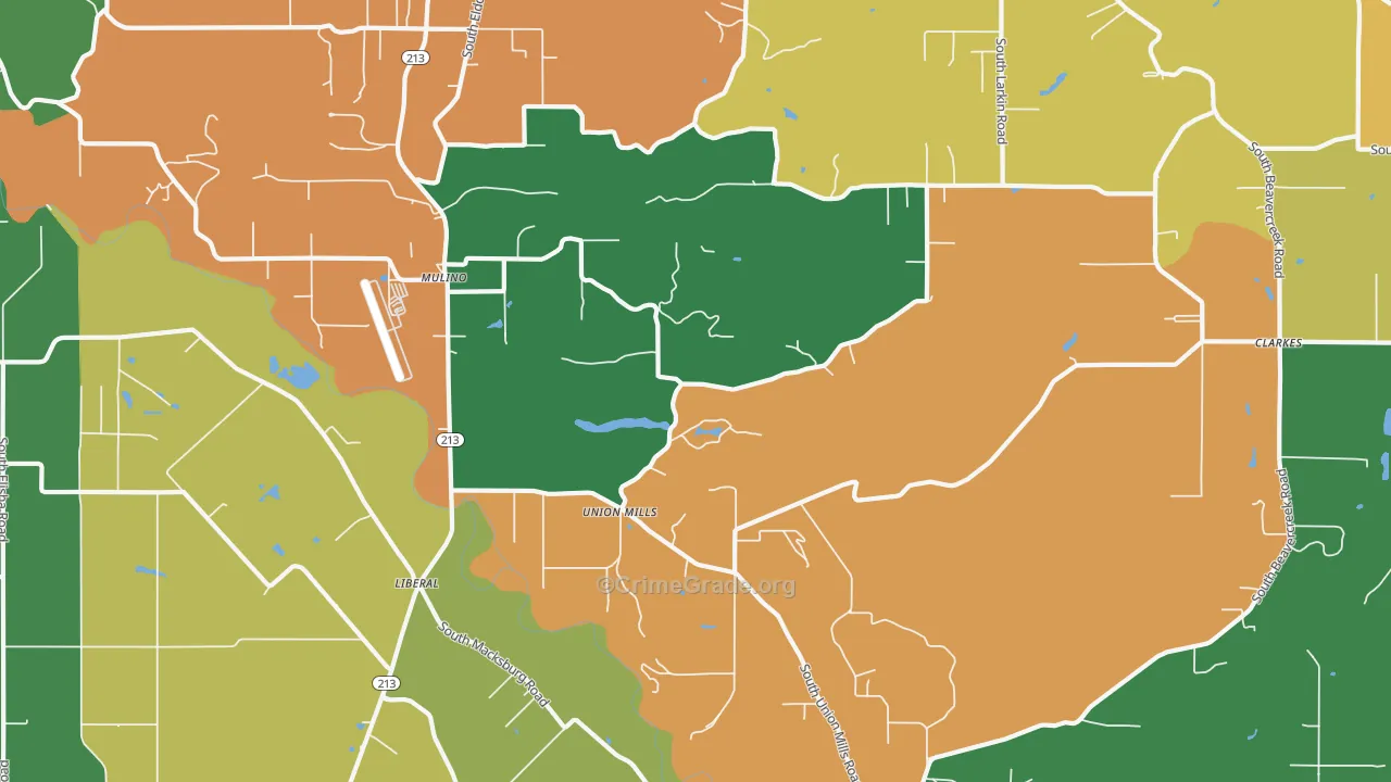 Mulino, OR Map of Robbery Rates