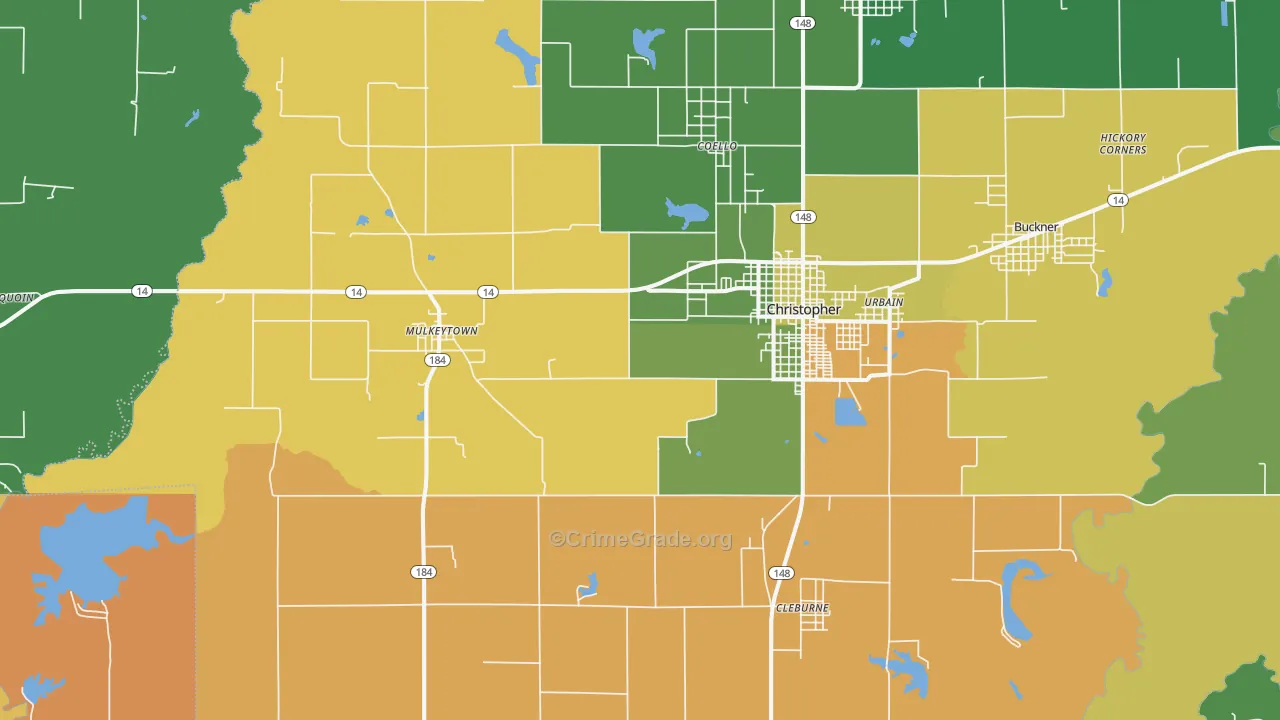 Mulkeytown, IL Map of Robbery Rates