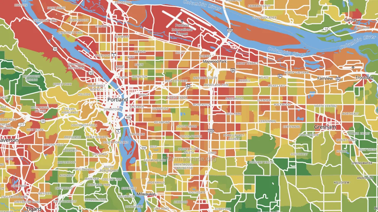 Multnomah County, OR Map of Robbery Rates