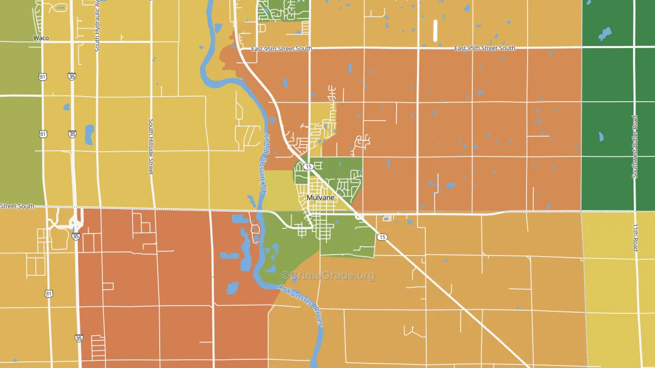Mulvane, KS Map of Robbery Rates