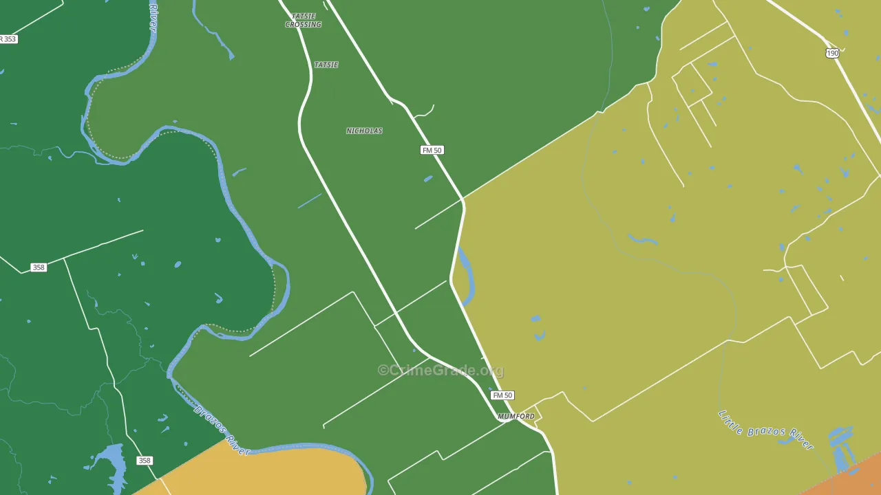 Mumford, TX Map of Robbery Rates