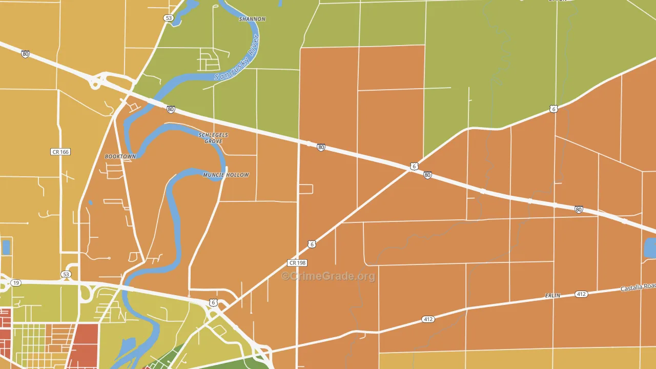 Muncie Hollow, OH Map of Robbery Rates