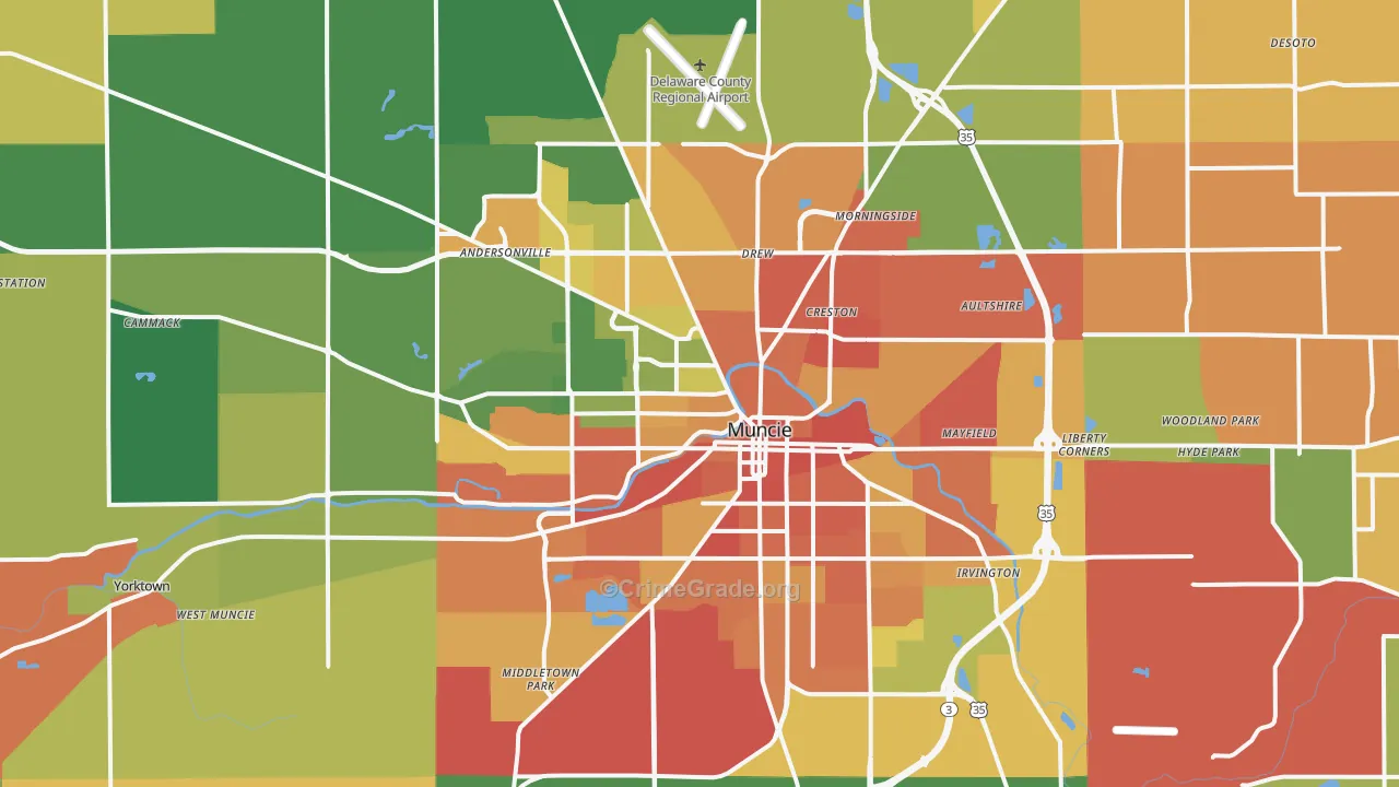 Muncie, IN Map of Robbery Rates