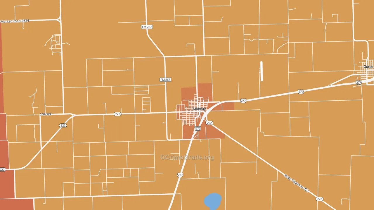 Munday, TX Map of Robbery Rates