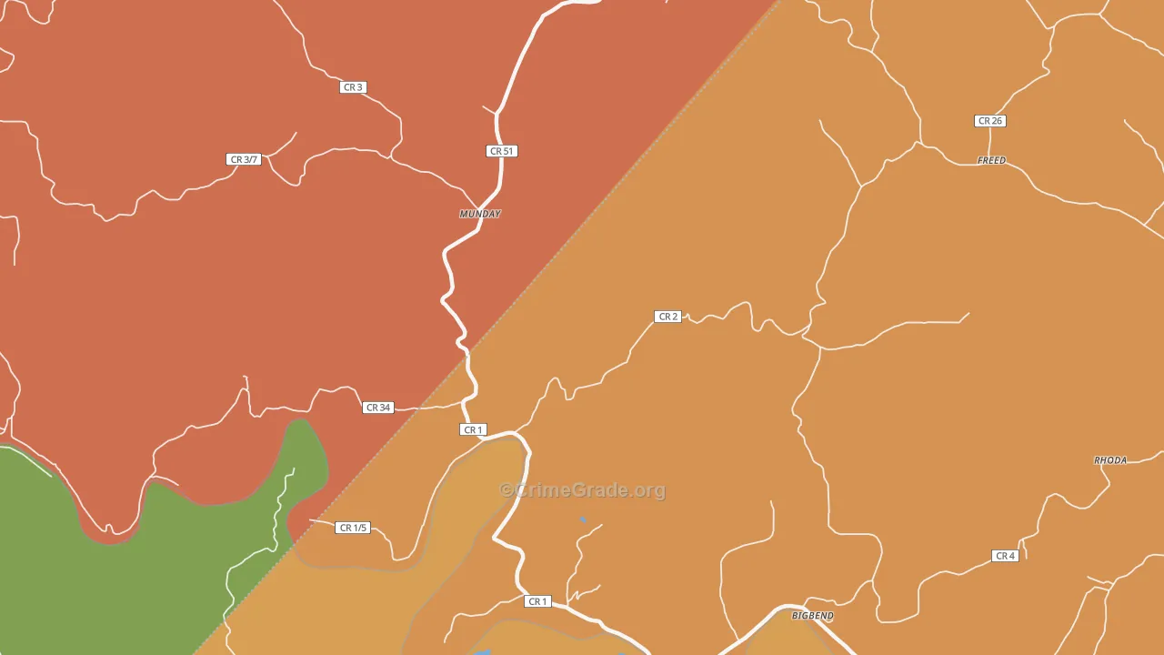 Munday, WV Map of Robbery Rates