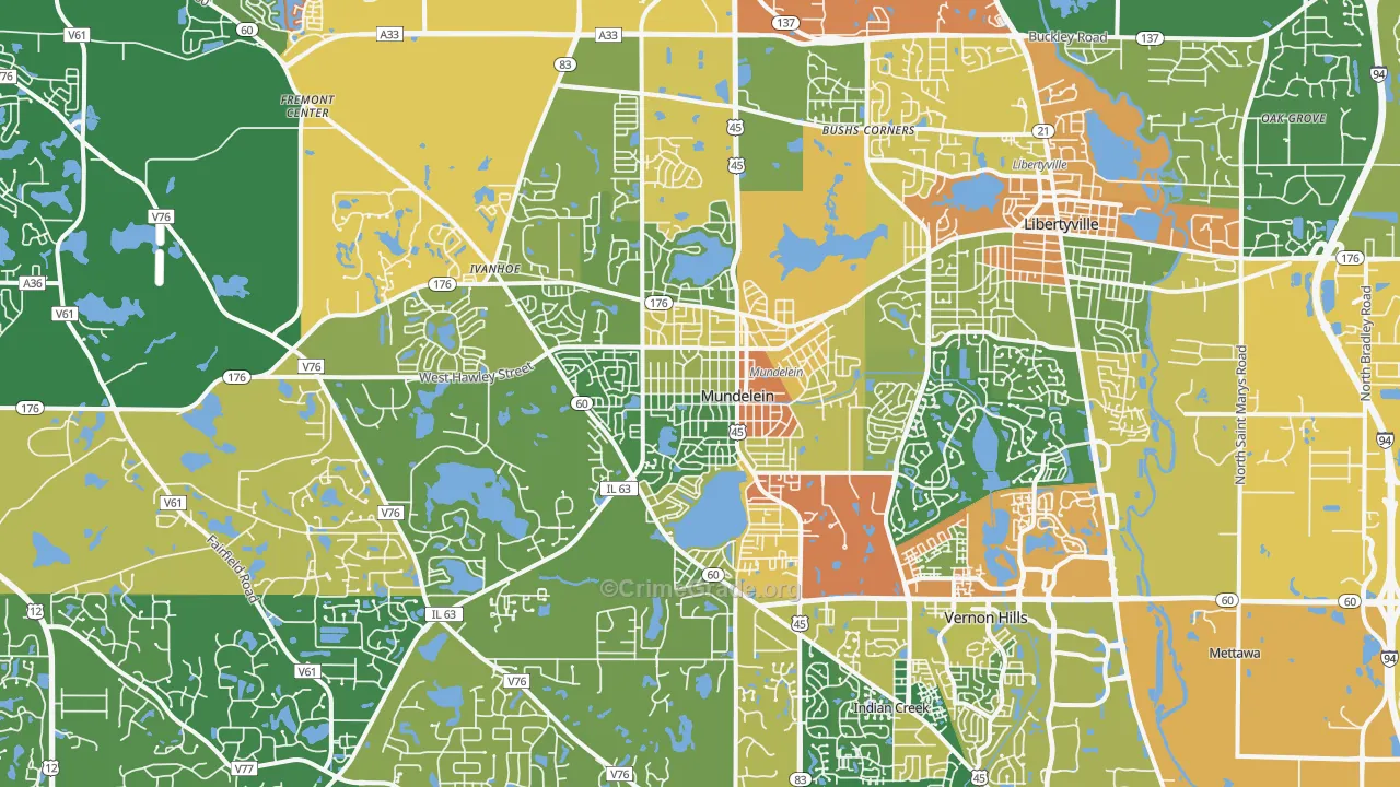 Mundelein, IL Map of Robbery Rates