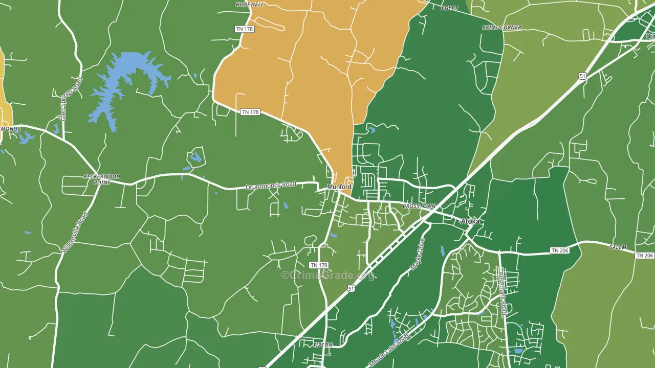 Munford, TN Map of Robbery Rates