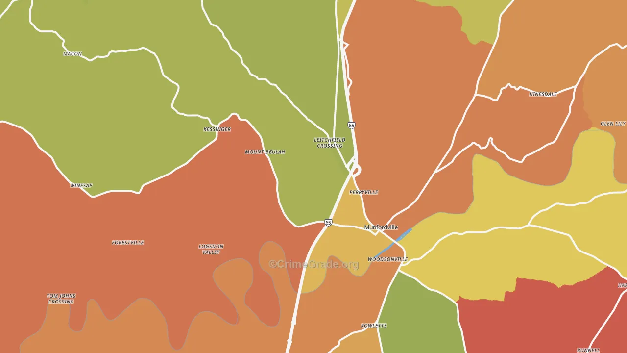 Munfordville, KY Map of Robbery Rates