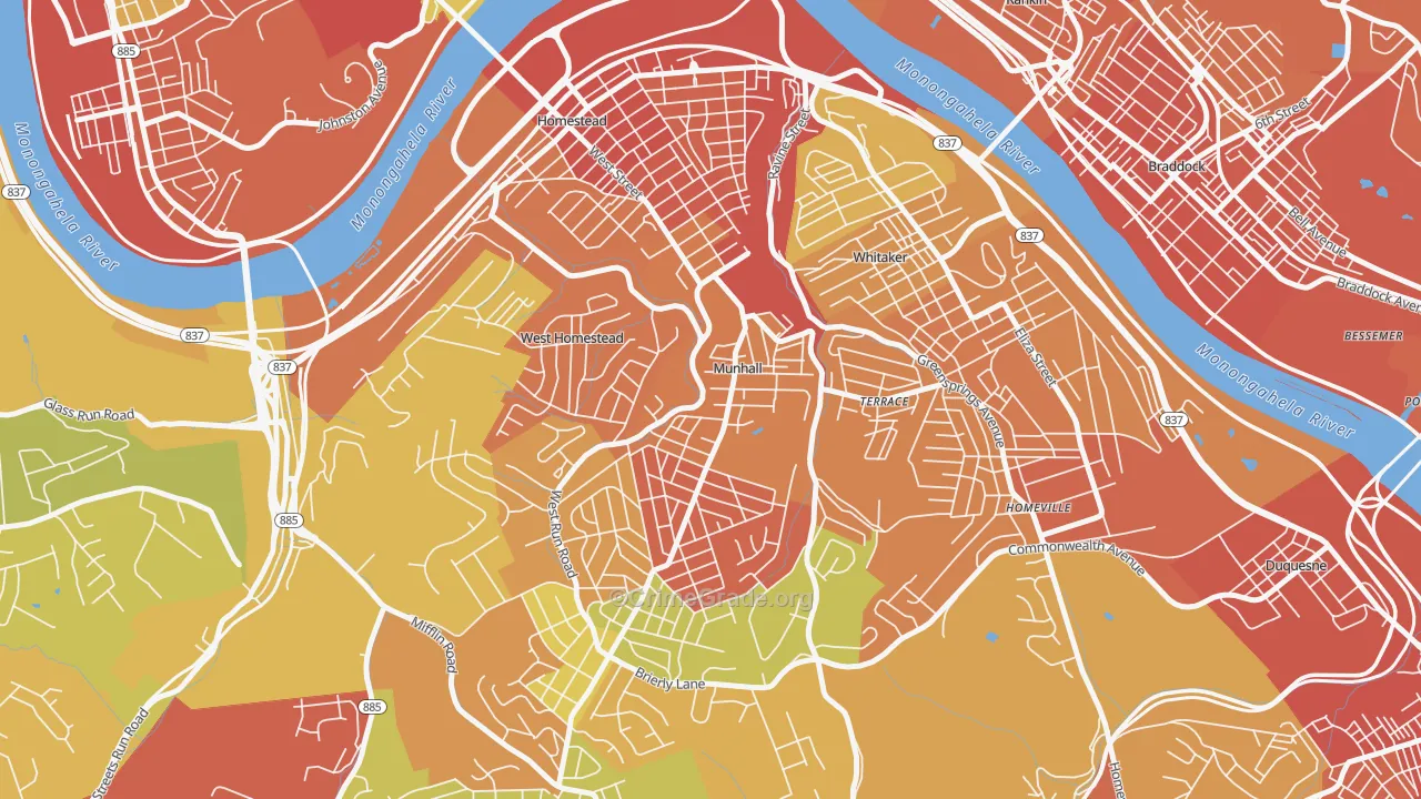 Munhall, PA Map of Robbery Rates