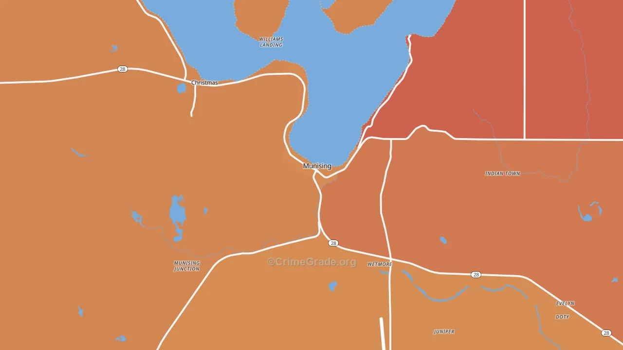Munising, MI Map of Robbery Rates