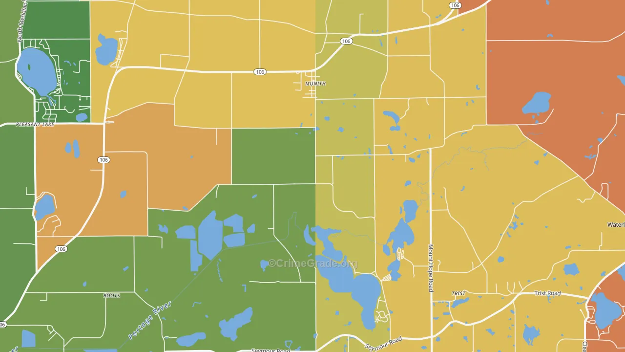 Munith, MI Map of Robbery Rates