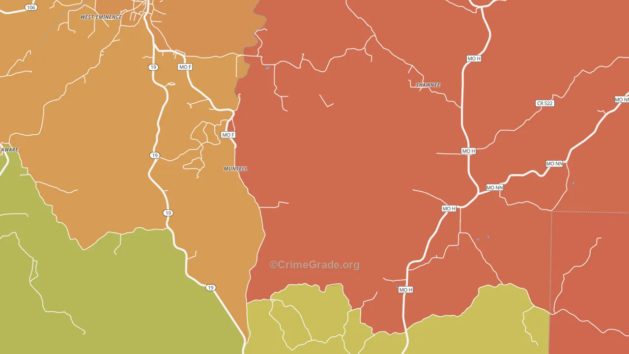 Munsell, MO Map of Robbery Rates