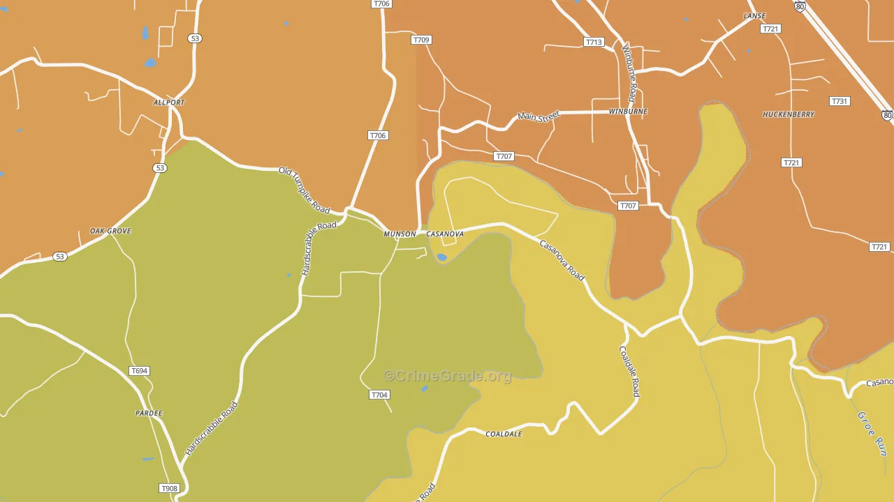 Munson, PA Map of Robbery Rates