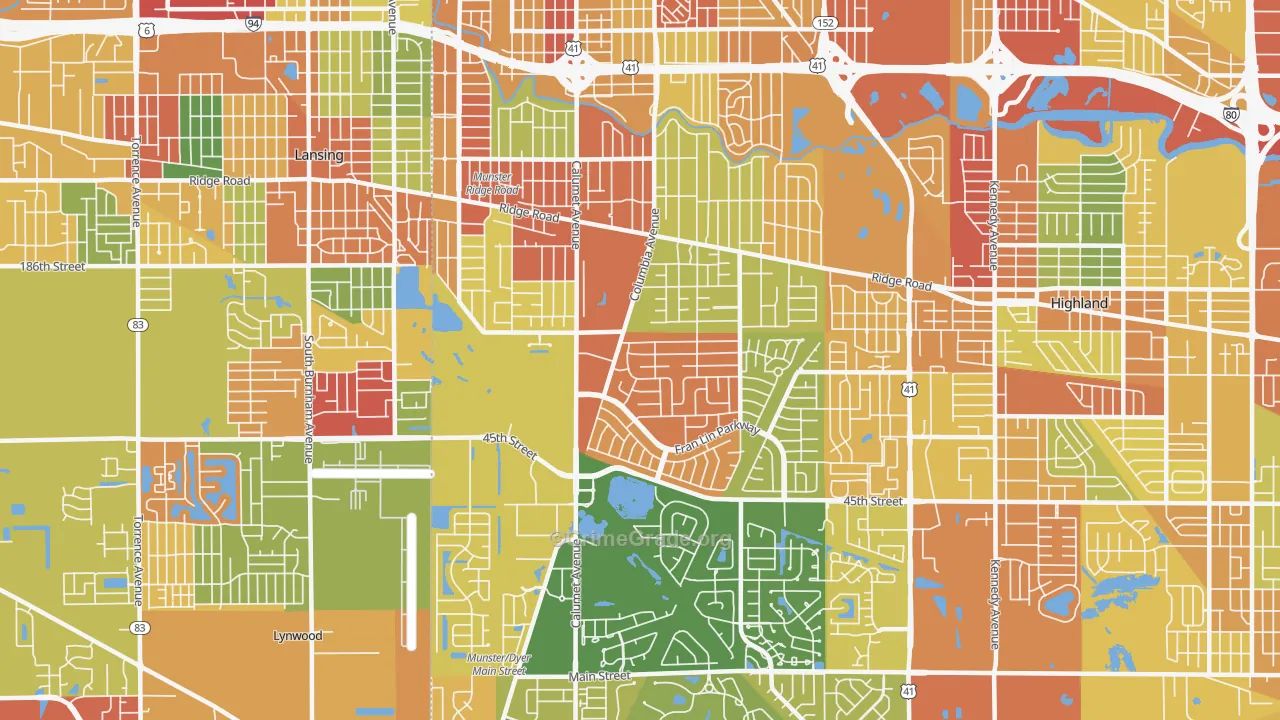 Munster, IN Map of Robbery Rates
