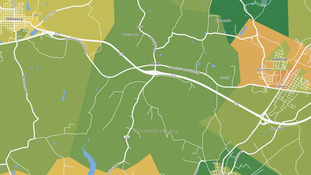Munster, PA Map of Robbery Rates