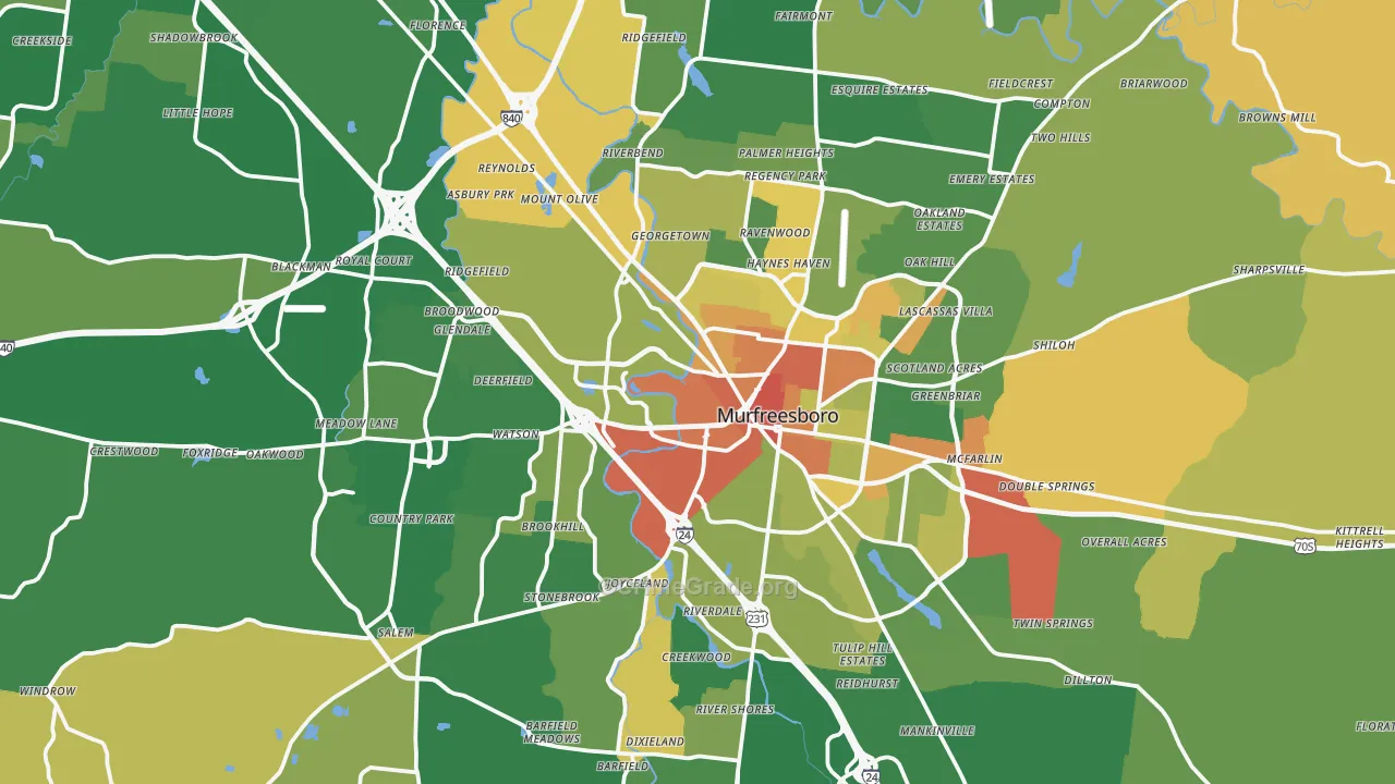 Murfreesboro, TN Map of Robbery Rates