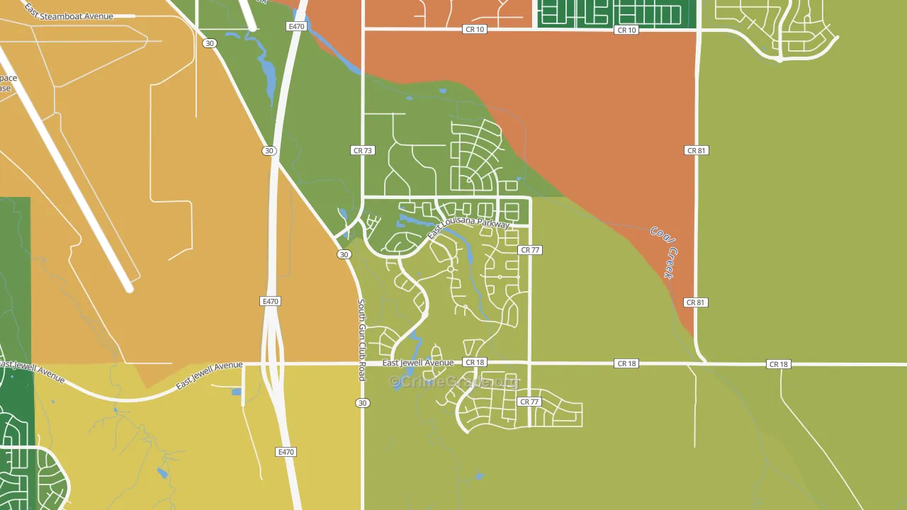 Murphy Creek, Aurora, CO Map of Robbery Rates