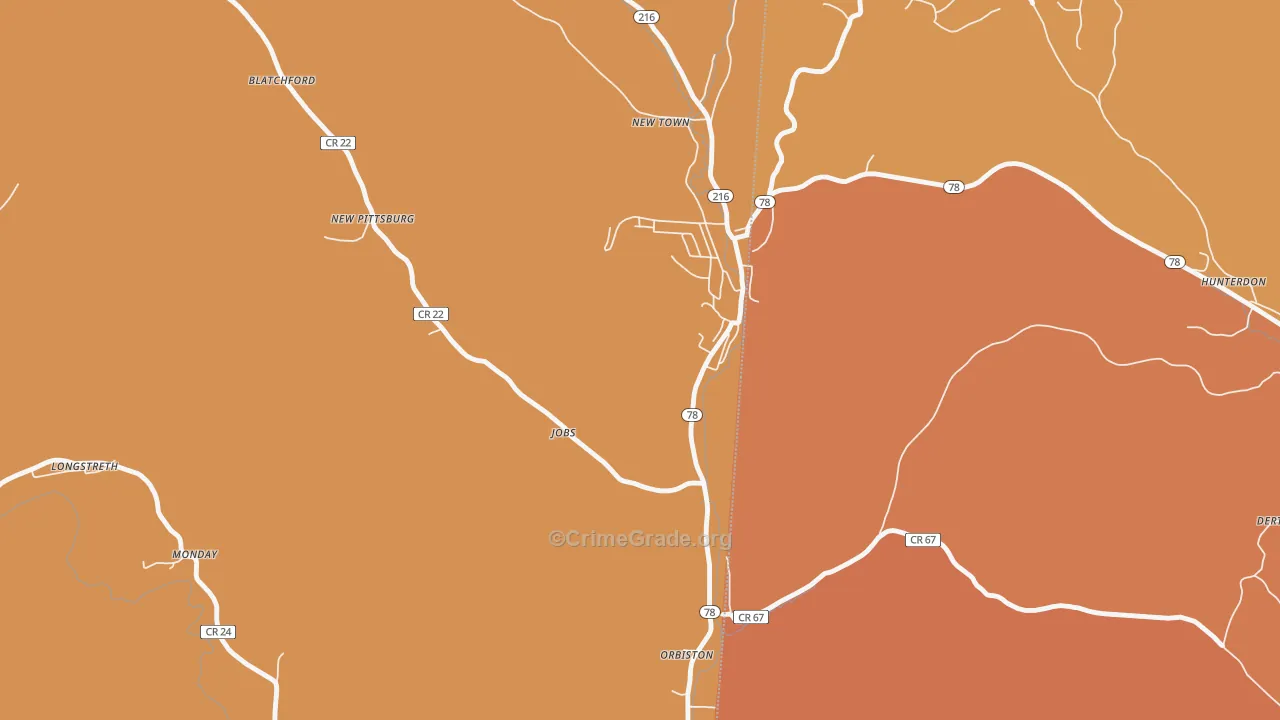 Murray City, OH Map of Robbery Rates