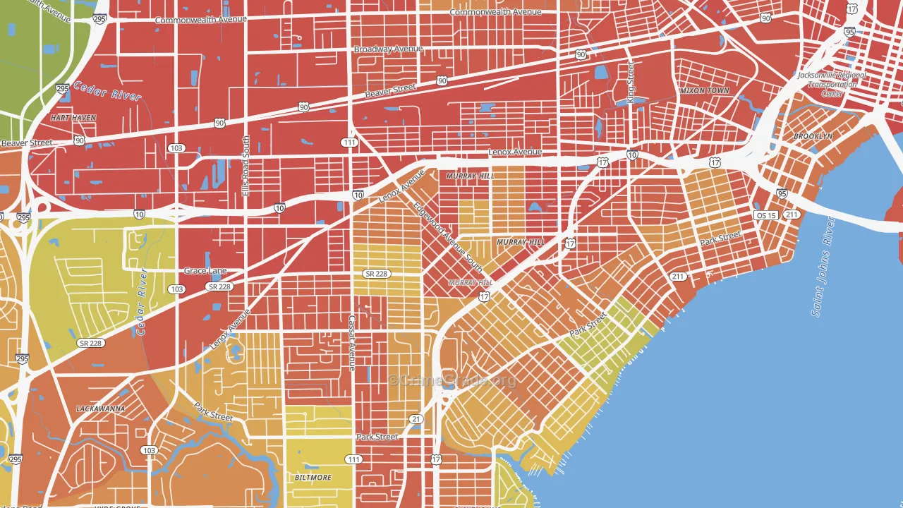 Murray Hill, Jacksonville, FL Map of Robbery Rates