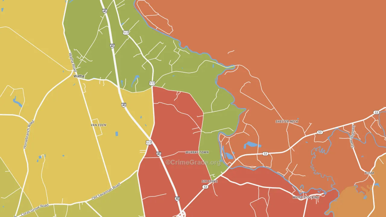 Murray Town, NC Map of Robbery Rates