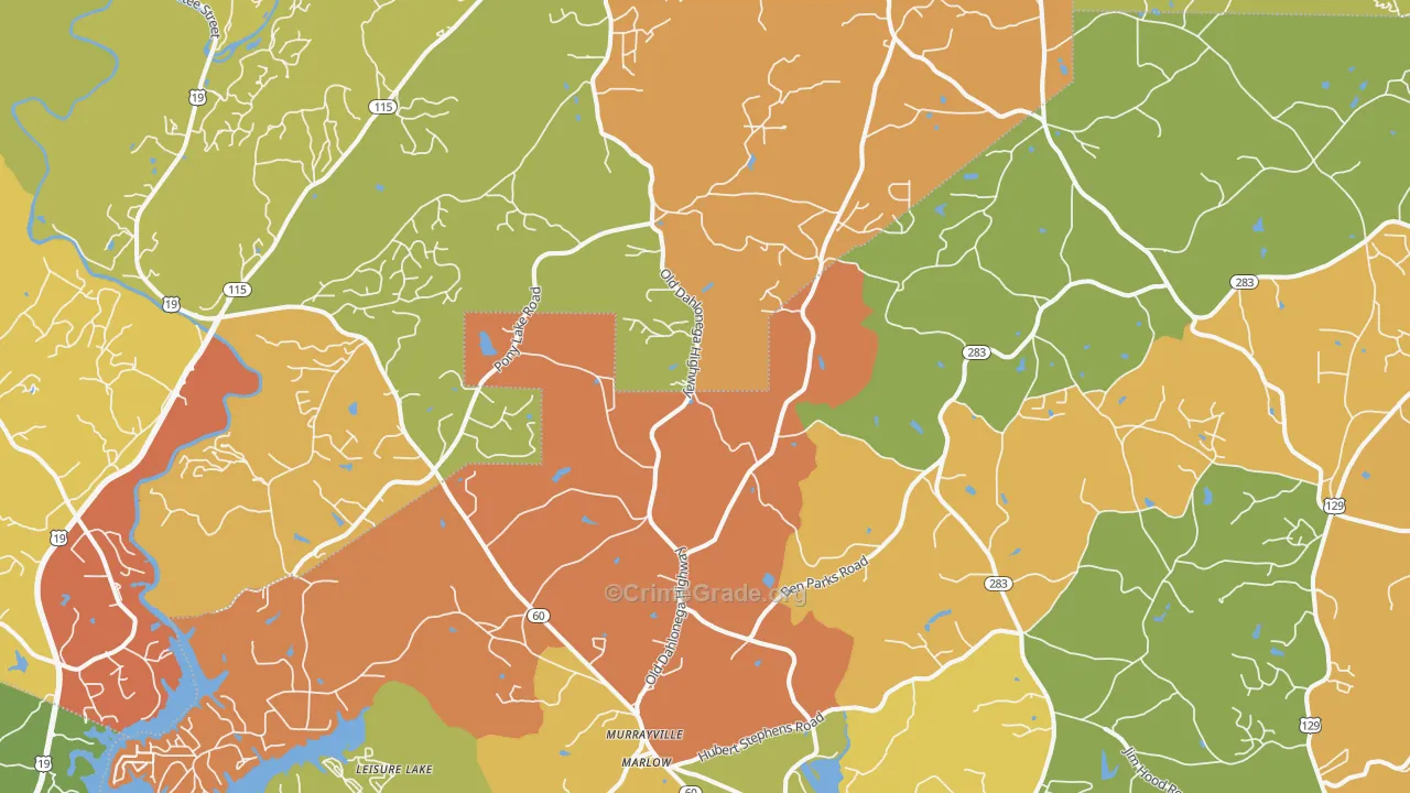 Murrayville, GA Map of Robbery Rates