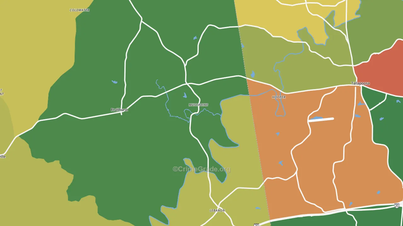 Muscadine, AL Map of Robbery Rates