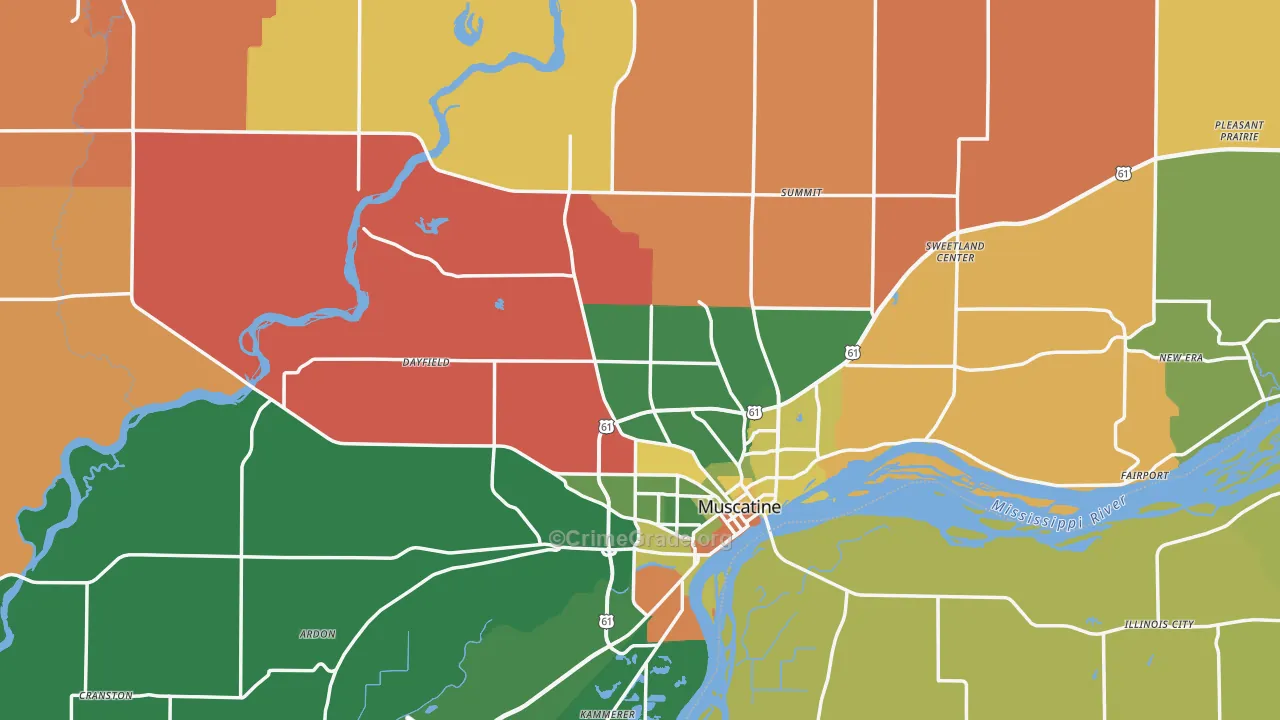Muscatine County, IA Map of Robbery Rates