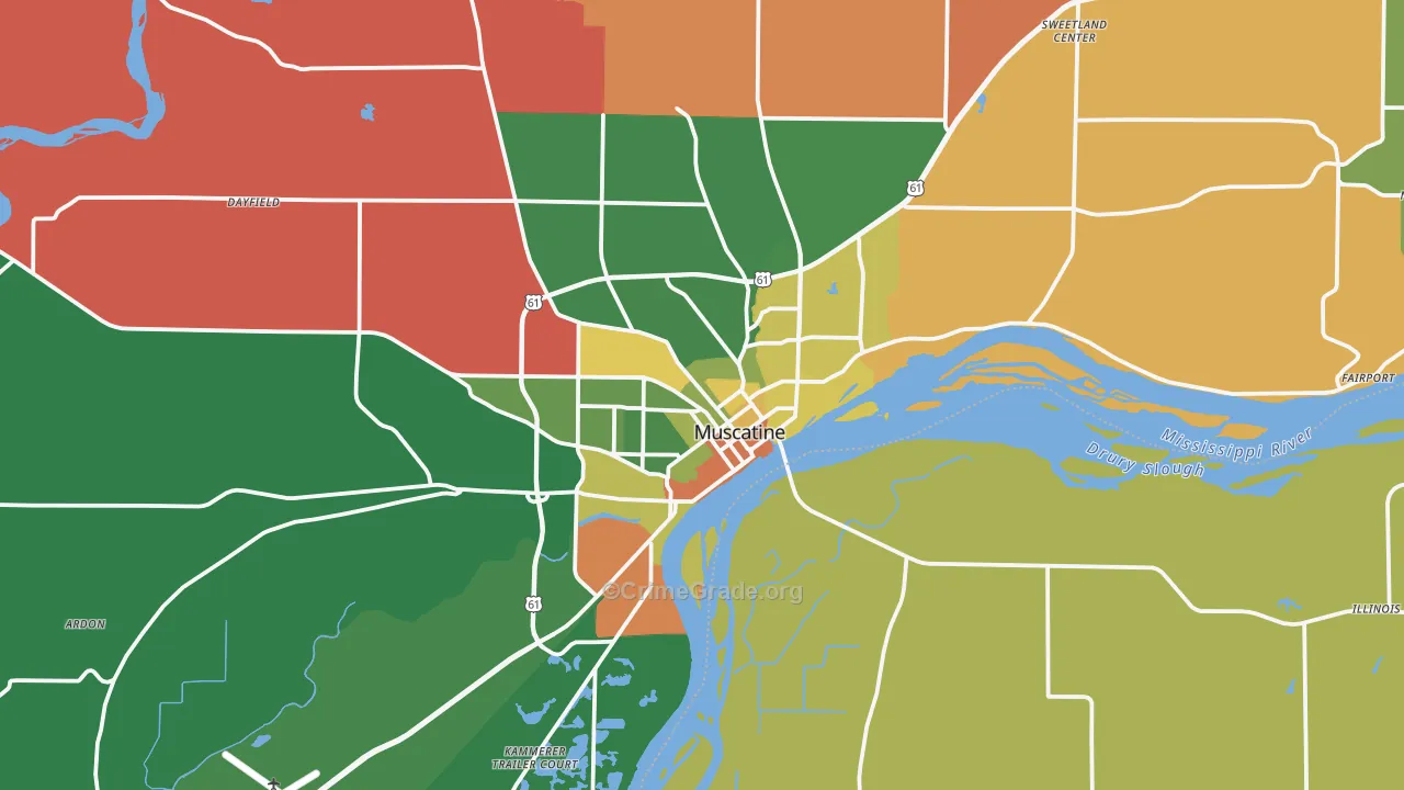 Muscatine, IA Map of Robbery Rates