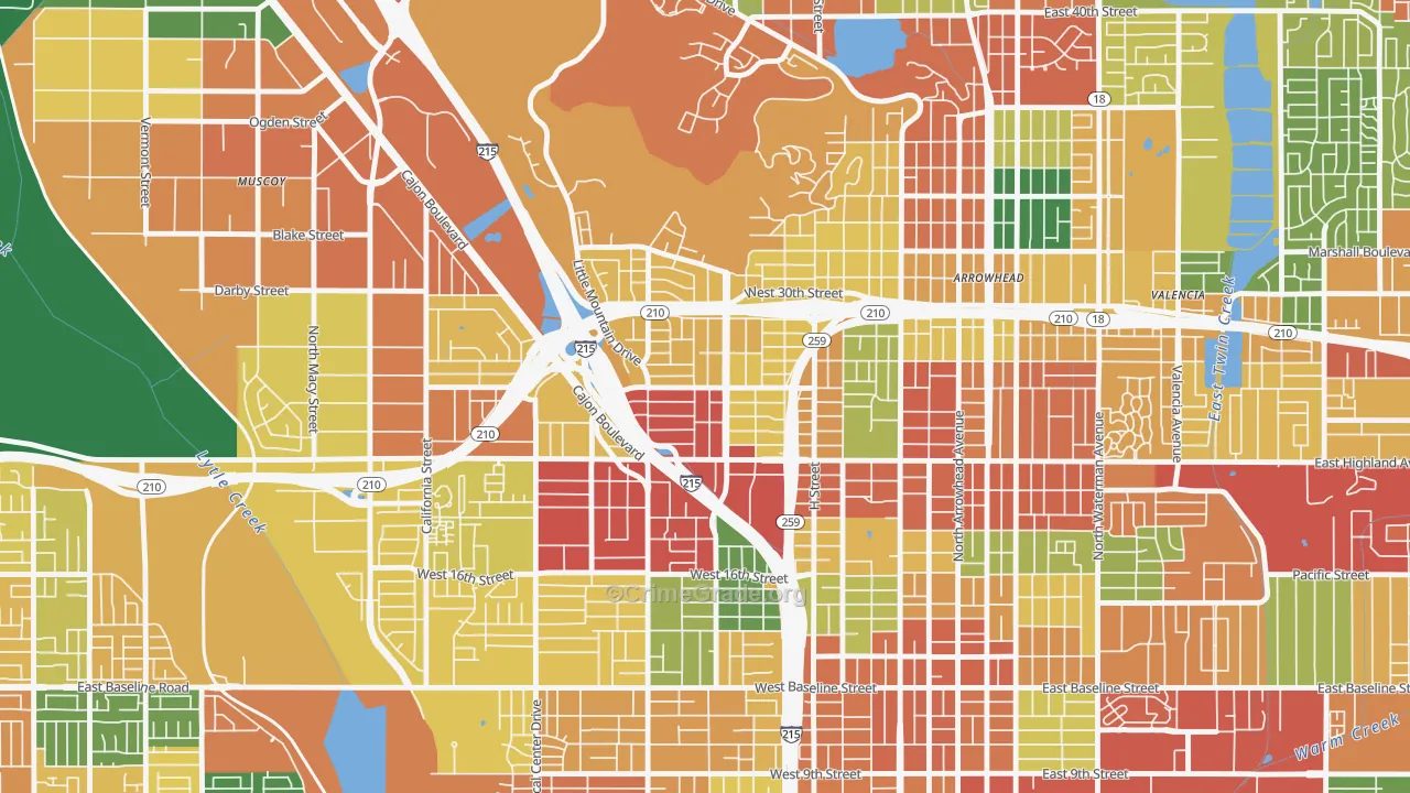 Muscupiabe, San Bernardino, CA Map of Robbery Rates