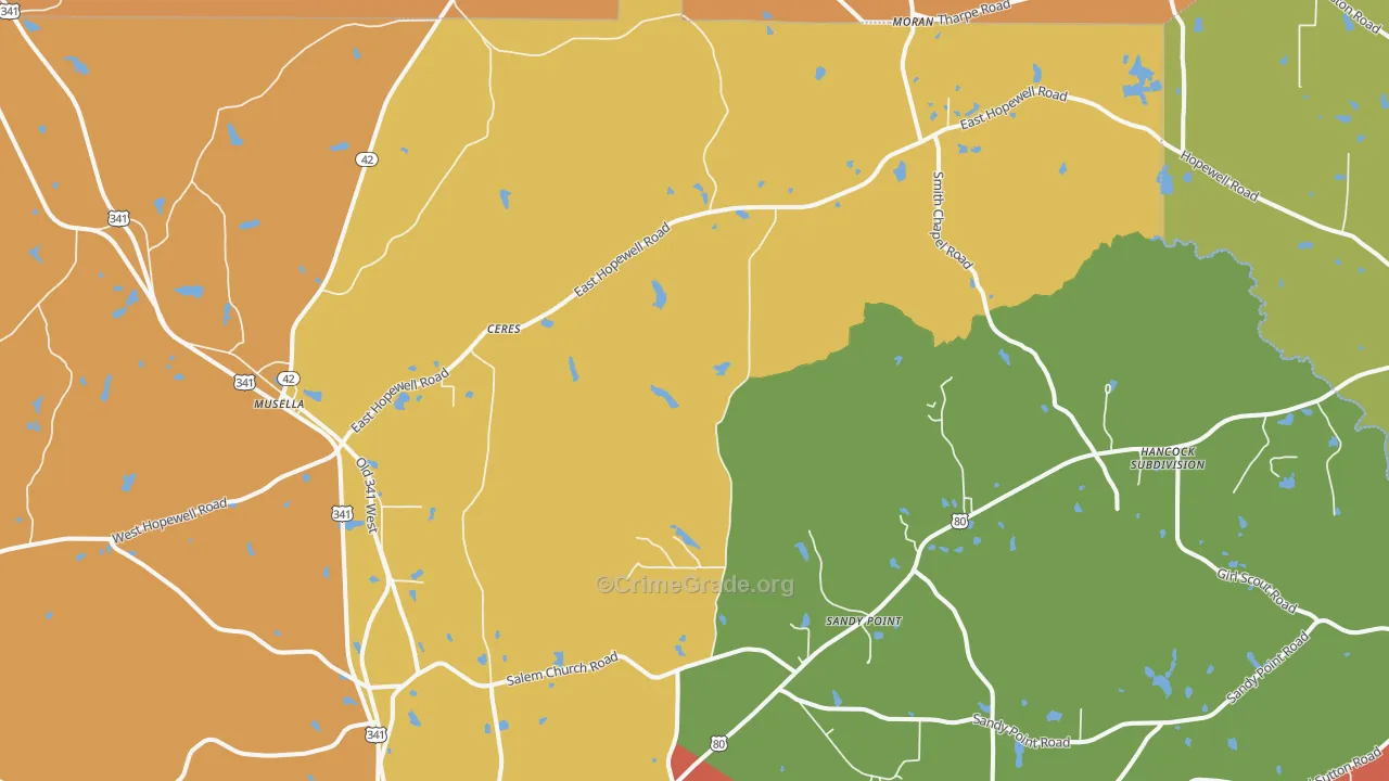 Musella, GA Map of Robbery Rates