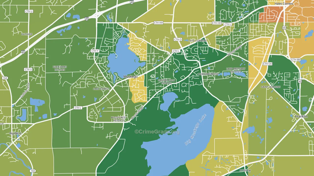Muskego, WI Map of Robbery Rates
