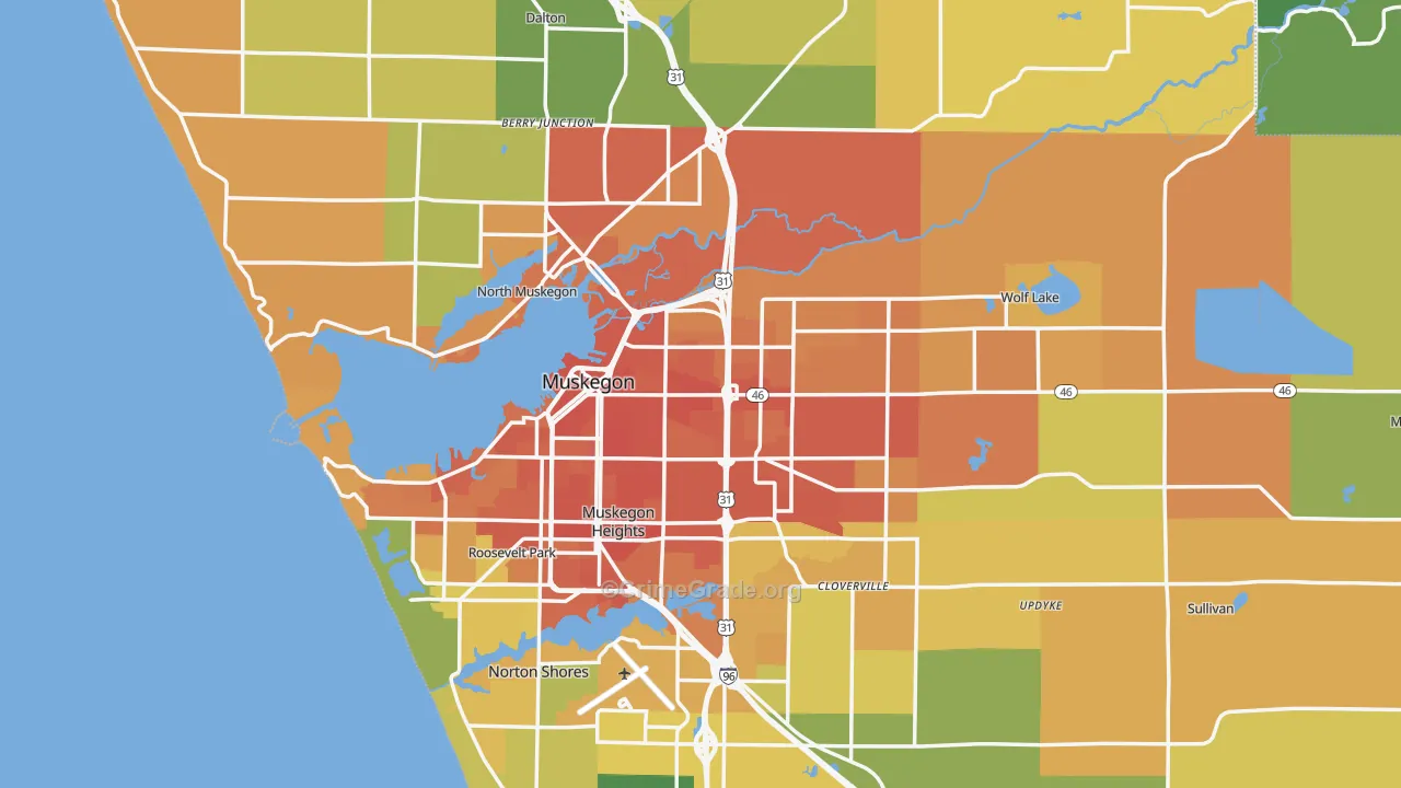 Muskegon, MI Map of Robbery Rates