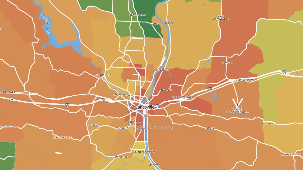 Muskingum County, OH Map of Robbery Rates