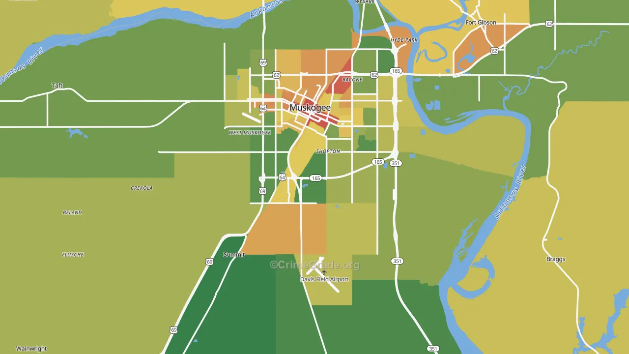 Muskogee County, OK Map of Robbery Rates