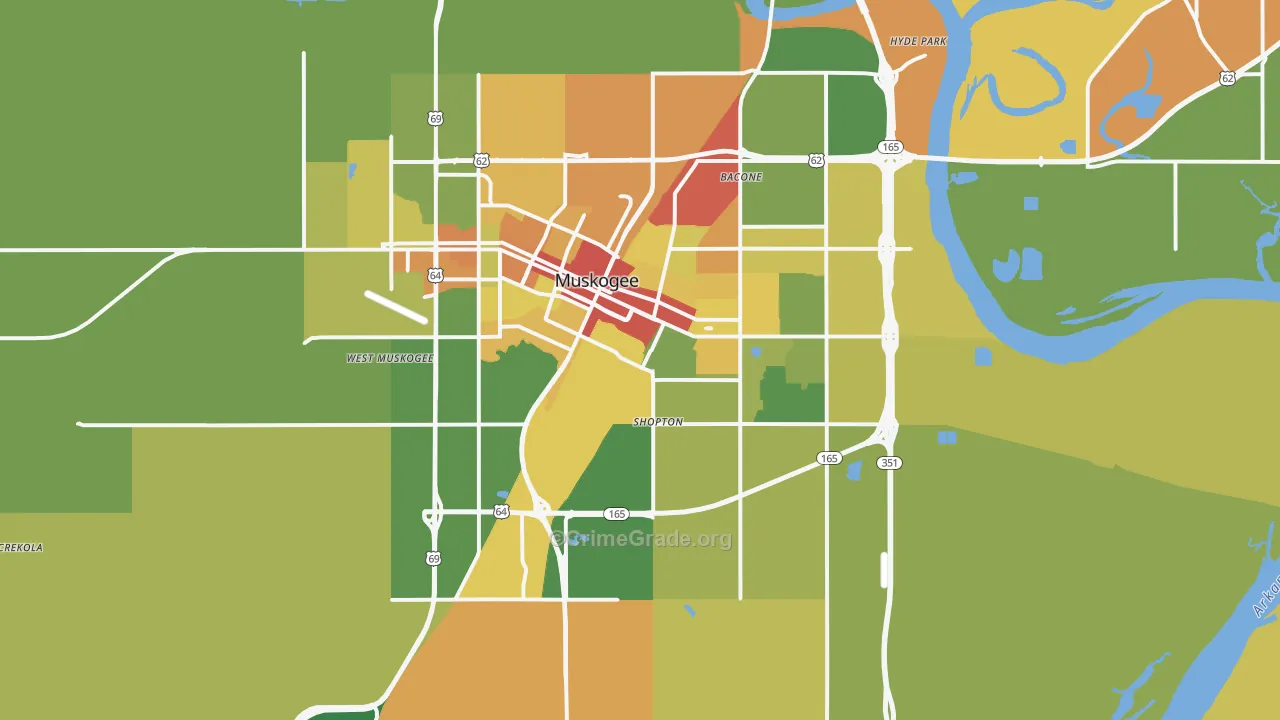 Muskogee, OK Map of Robbery Rates
