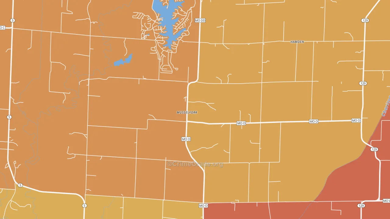 Musselfork, MO Map of Robbery Rates