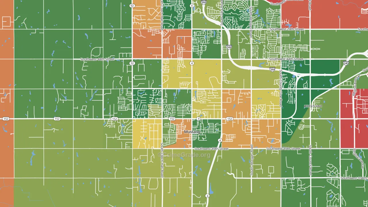 Mustang, OK Map of Robbery Rates