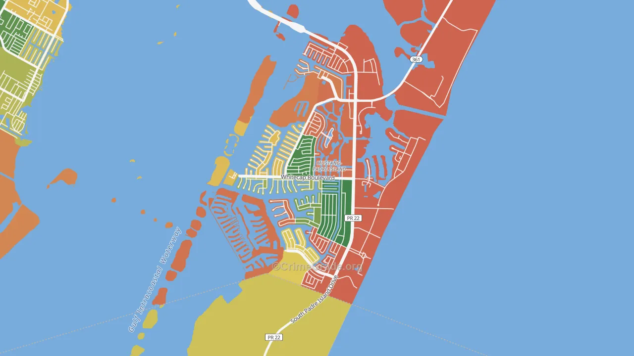 Mustang-Padre Island, Corpus Christi, TX Map of Robbery Rates